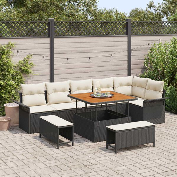 vidaXL Tuin Sofa Set met kussen 9 pcs Zwart en Cr&egrave;me 100 x 100 x 71 cm