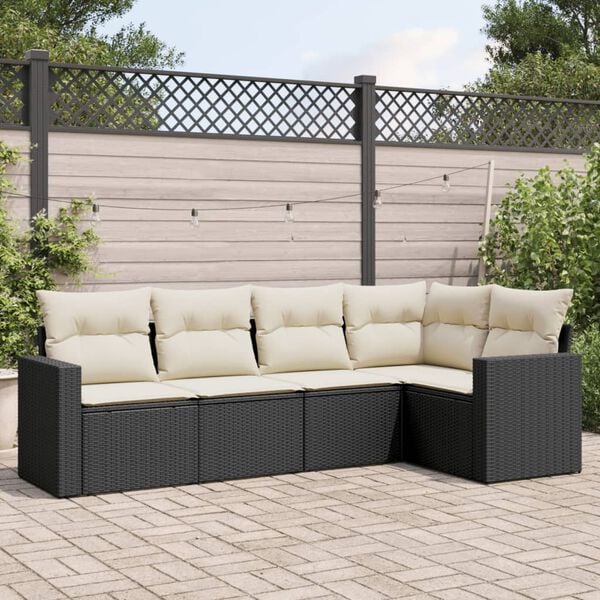 vidaXL 5-delige Loungeset met kussens poly rattan zwart