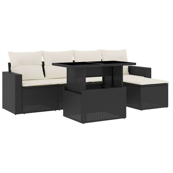 vidaXL 6-delige Loungeset met kussens poly rattan zwart