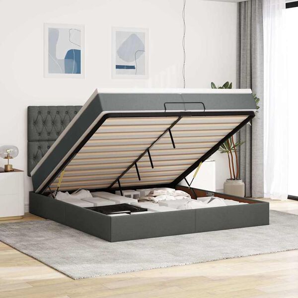 vidaXL Ottoman bed met matrassen 200x200cm stof donkergrijs