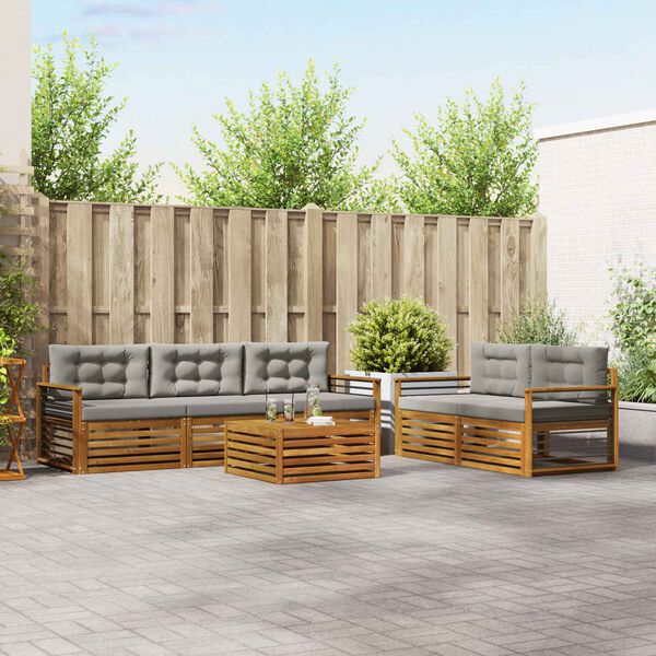 vidaXL Buiten bankenset met kussen 6 pcs Natuurlijk en Lichtgrijs