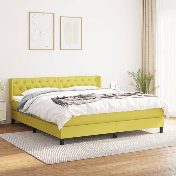 vidaXL Boxspring met matras stof groen 160x200 cm