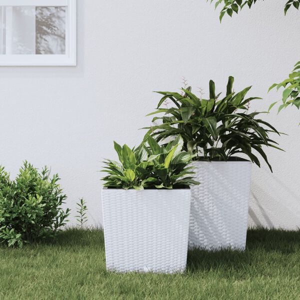 vidaXL Plantenbak met uitneembare bak rattan-look 21/32 L PP wit
