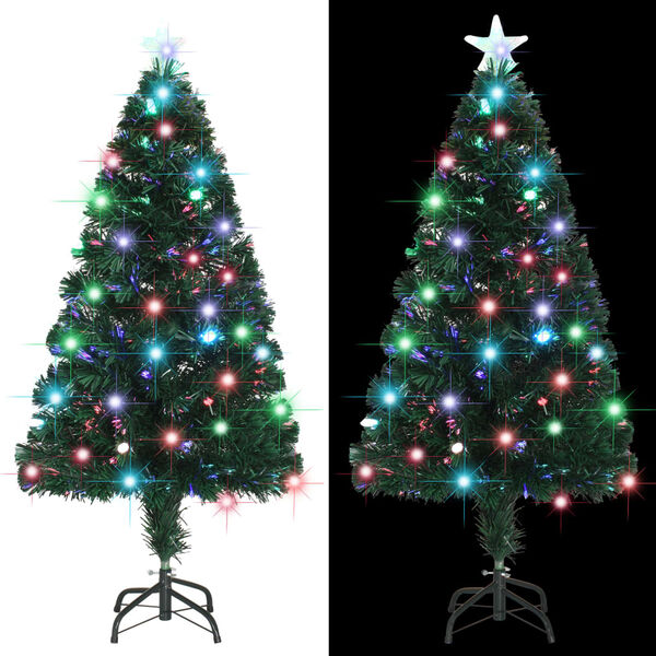 vidaXL Voorverlichte kerstboom met standaard en LED 120 cm glasvezel