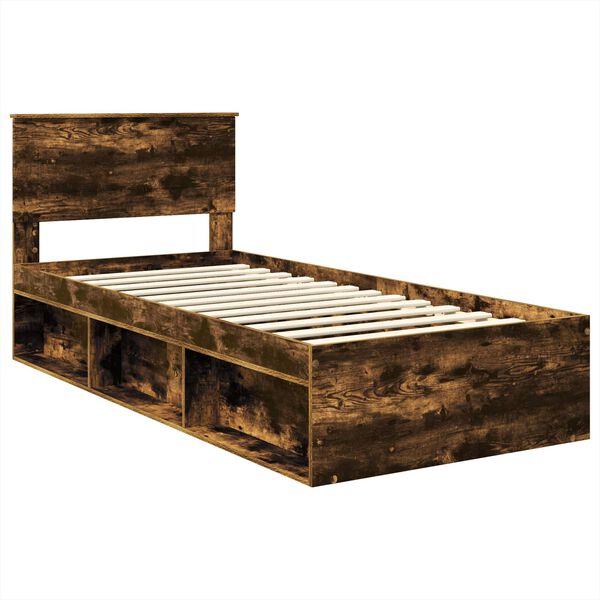 vidaXL Bedframe met hoofdeinde Gerookt eiken 90 x 190 cm Bewerkt hout