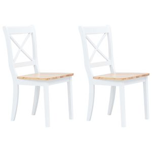 vidaXL Eetkamerstoelen 2 st massief rubberwood naturel en wit