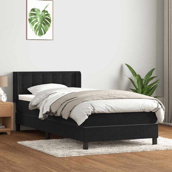 vidaXL Boxspring met matras fluweel zwart 80x220 cm