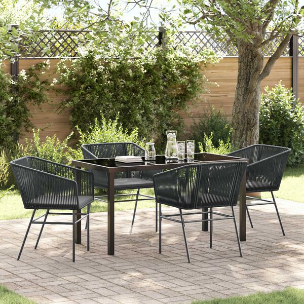 vidaXL Tuin eettafelset met kussen 5 pcs Zwart Gepoedercoat staal