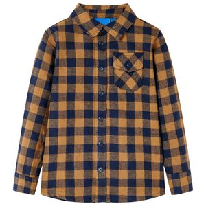 vidaXL Kinderoverhemd geruit 92 cognackleurig en blauw