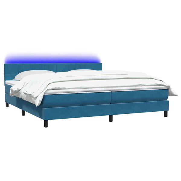 vidaXL Boxspring met matras en LED fluweel donkerblauw 180x220 cm
