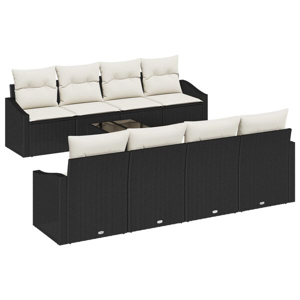 vidaXL Bankstel met kussen met opslag 7 pcs Zwart en Cr&egrave;me poly rattan