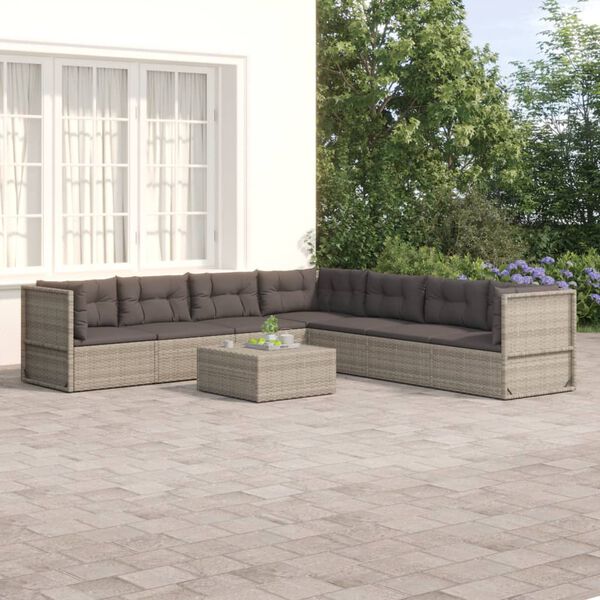 vidaXL 7-delige Loungeset met kussens poly rattan grijs