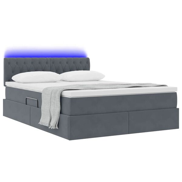 vidaXL Opbergbed met LED met matras Donkergrijs 140 x 200 cm Fluweel