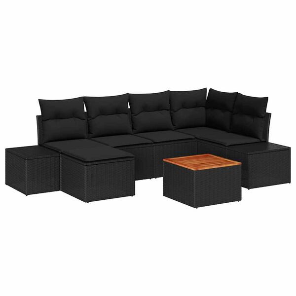 vidaXL Tuinbankenset met kussen 7 pcs Zwart poly rattan