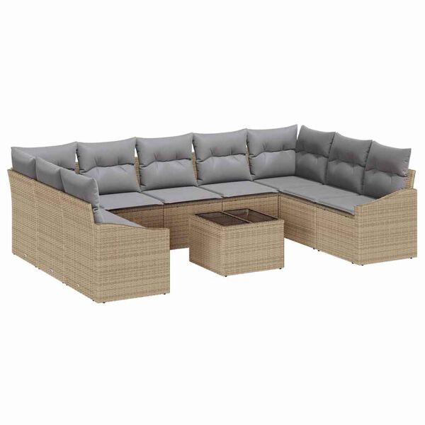 vidaXL Tuin Sofa Set 10 pcs Beige Poly riet
