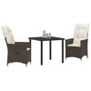 vidaXL Tuin Eetset met kussen 3 pcs Bruin Poly riet