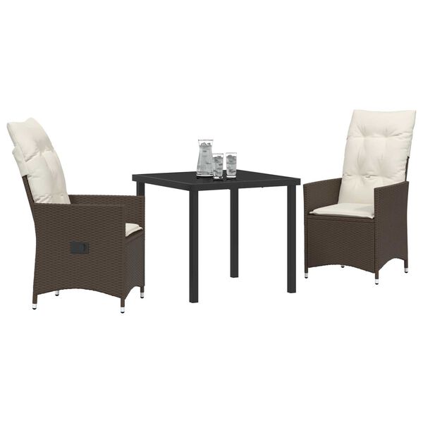 vidaXL Tuin Eetset met kussen 3 pcs Bruin Poly riet