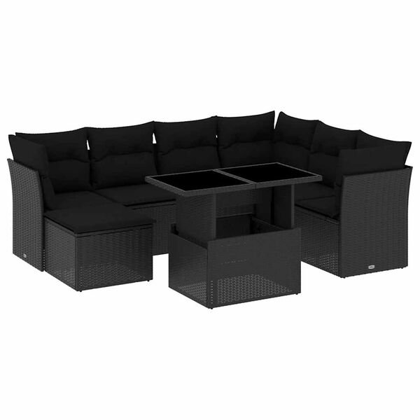 vidaXL 8-delige Loungeset met kussens poly rattan zwart