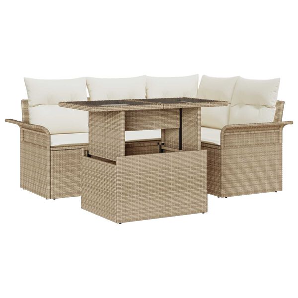 vidaXL Tuin Sofa Set met kussen met opslag 5 pcs Beige Poly Rattan