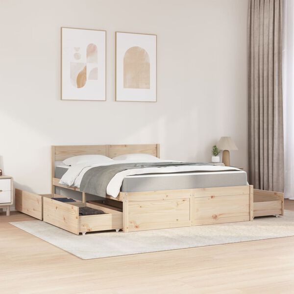 vidaXL Bed met lades en matras massief grenenhout 160x200 cm