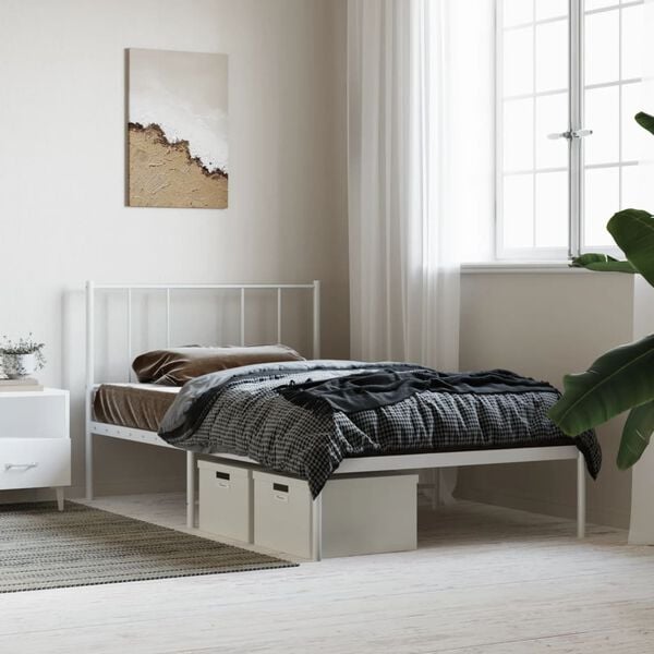 vidaXL Bedframe met hoofdbord metaal wit 107x203 cm