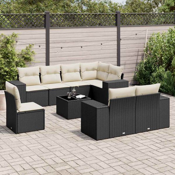 vidaXL 9-delige Loungeset met kussens poly rattan zwart
