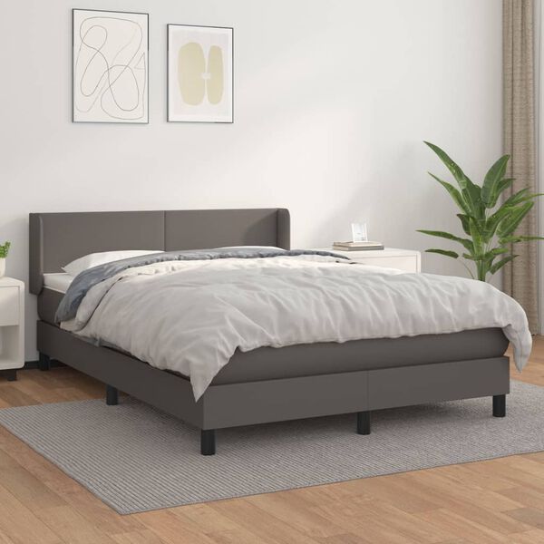 vidaXL Boxspring met matras kunstleer grijs 140x190 cm