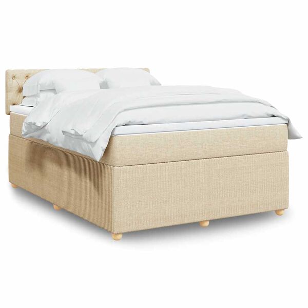 vidaXL Boxspring met matras stof cr&egrave;mekleurig 140x190 cm