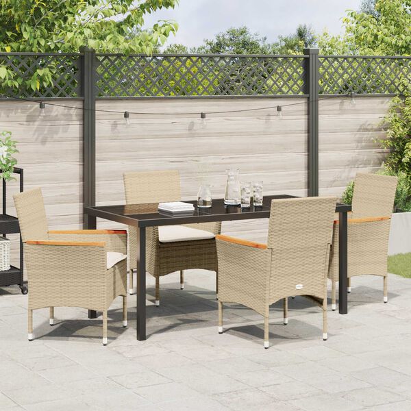 vidaXL Tuin eettafelset met kussen 5 pcs Beige poly rattan
