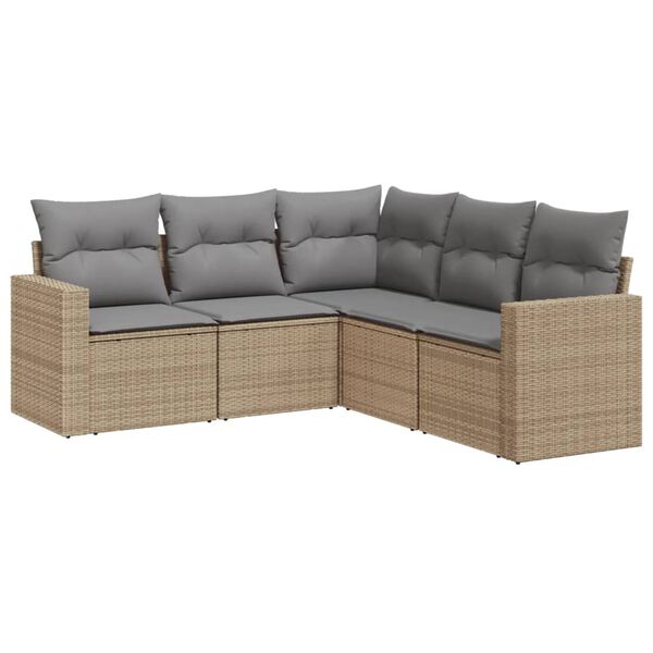 vidaXL 5-delige Loungeset met kussens poly rattan beige