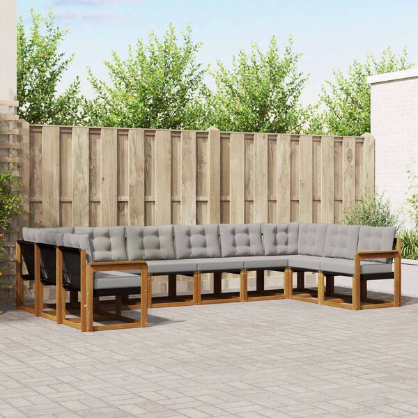 vidaXL Buiten bankenset met kussen 10 pcs Natuurlijk en Lichtgrijs