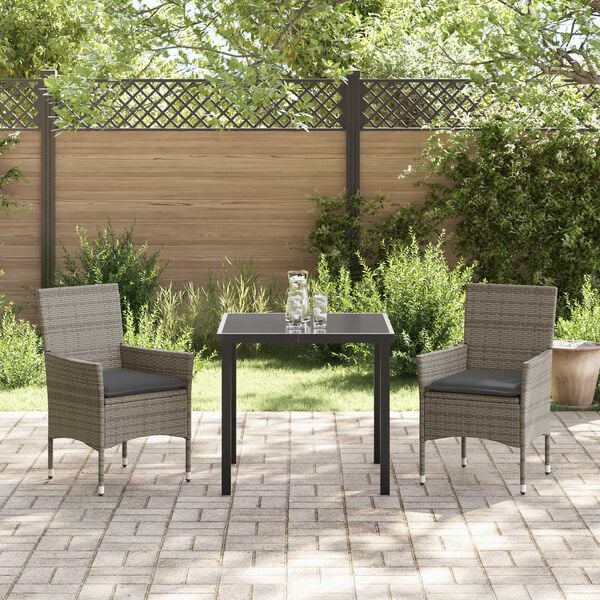 vidaXL Tuin eettafelset met kussen 3 pcs Grijs poly rattan