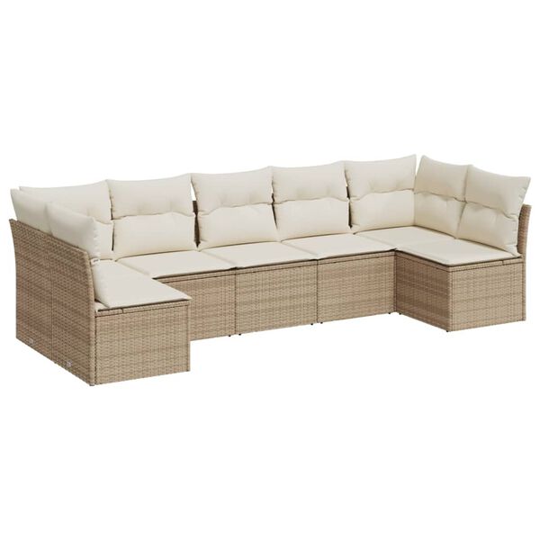 vidaXL 7-delige Loungeset met kussens poly rattan beige