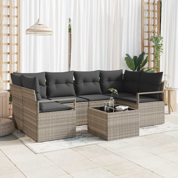vidaXL Tuin Sofa Set met kussen 7 pcs Licht Grijs en Donker Grijs