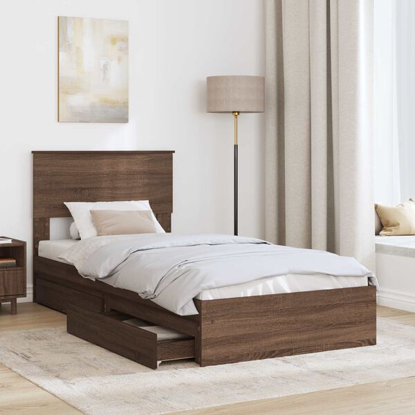 vidaXL Opslag bed met hoofdeinde Bruin Eiken 100 x 200 cm Bewerkt hout
