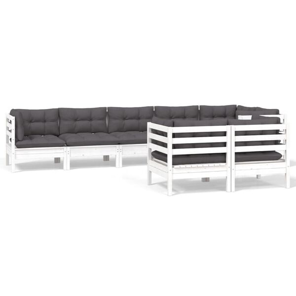vidaXL 8-delige Loungeset met kussens massief grenenhout wit