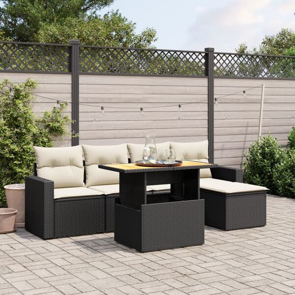 vidaXL 6-delige Loungeset met kussens poly rattan zwart