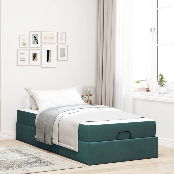 vidaXL Bedframe met matras met matras 2 pcs Groen Fluweel