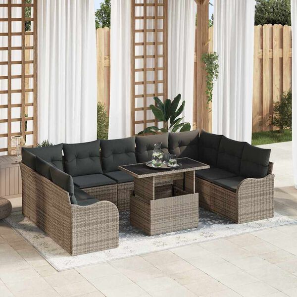 vidaXL Tuin Sofa Set met kussen met kussen 10 pcs Grijs Poly Rattan