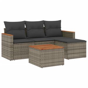 vidaXL 5-delige Loungeset met kussens poly rattan grijs