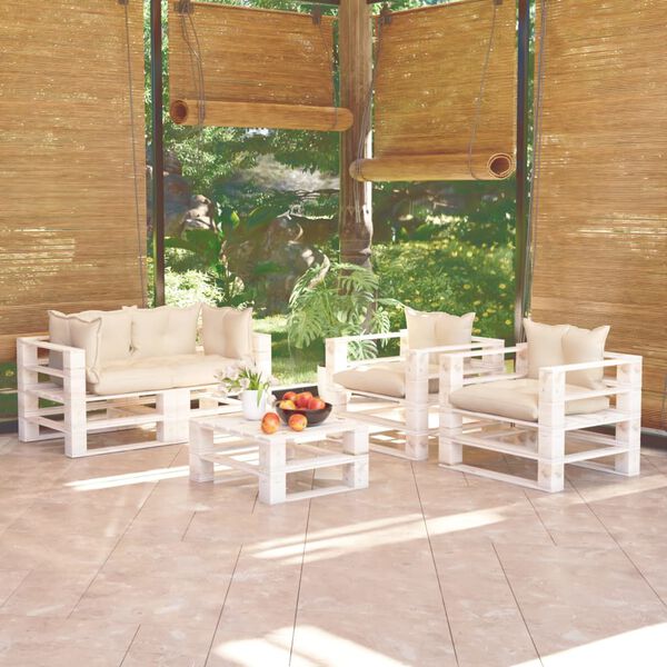 vidaXL 5-delige Loungeset met kussens pallet grenenhout