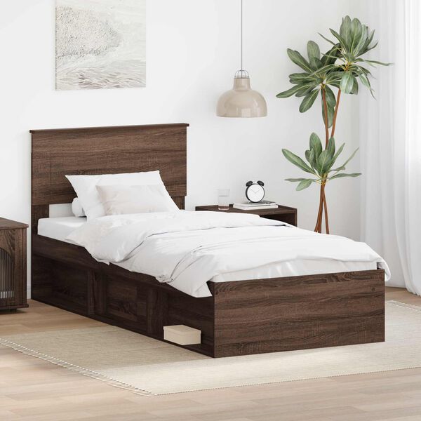 vidaXL Bedframe met hoofdeinde Bruin Eiken 90 x 190 cm Bewerkt hout