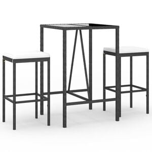 vidaXL 3-delige Tuinbarset met kussens poly rattan zwart