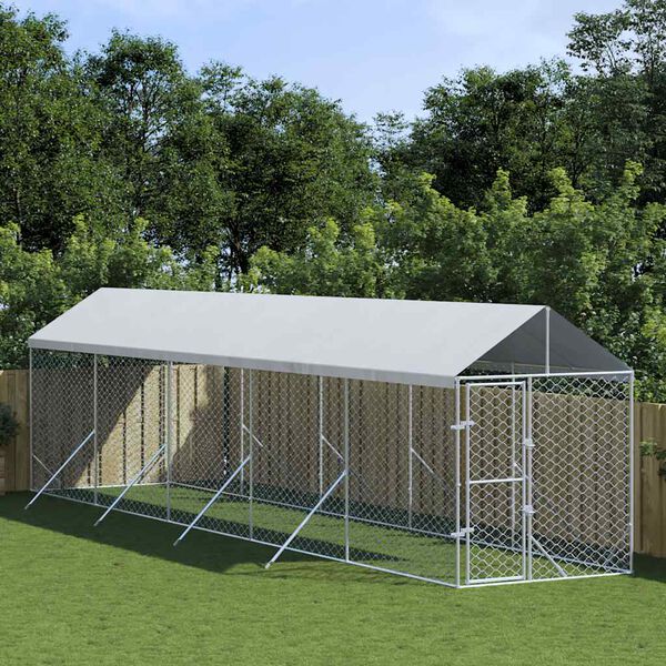 vidaXL Hondenkennel met dak 2x10x2,5 m gegalvaniseerd staal zilver