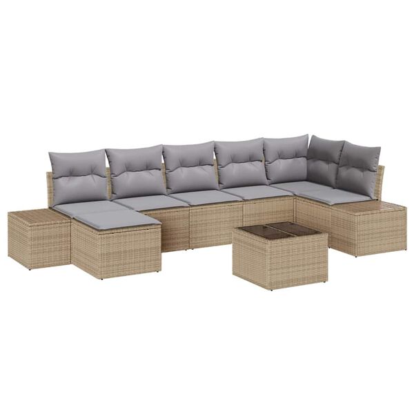 vidaXL Tuin Sofa Set met kussen 8 pcs Beige poly rattan