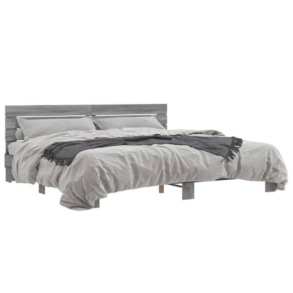 vidaXL Bedframe bewerkt hout metaal grijs sonoma eiken 180x200 cm