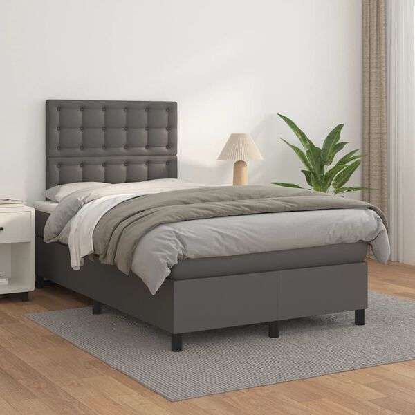 vidaXL Boxspring met matras kunstleer grijs 120x190 cm