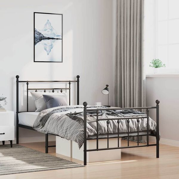 vidaXL Bedframe met hoofd- en voeteneinde metaal zwart 100x190 cm