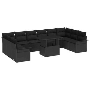 vidaXL Tuin Sofa Set met kussen 11 pcs Zwart Poly riet