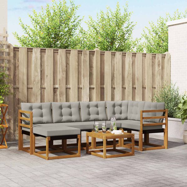 vidaXL Buiten bankenset met kussen 7 pcs Natuurlijk en Lichtgrijs